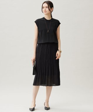 自由区 L 【カタログ掲載・洗える】ジョーゼットプリーツコンビ ワンピース ブラック