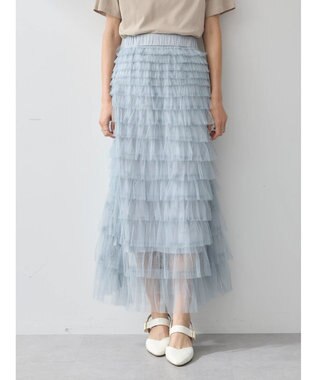earth music&ecology ティアードフリルチュールスカート Grayish Blue