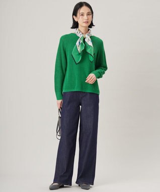 自由区 【WEB限定カラーあり・洗える】リネンミドルゲージボートネック ニット [新色]グリーン