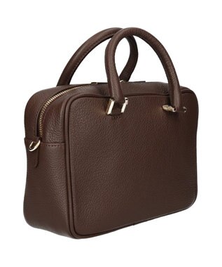 INTER-CHAUSSURES 【CHRISTIAN VILLA】ボックスシルエットレザーハンドバッグ ダークブラウン