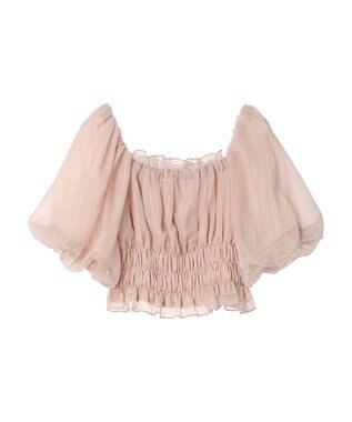 earth music&ecology パフスリーブシャーリングブラウス Pink Beige