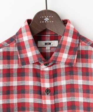 JOSEPH ABBOUD 【麻100％】リネンチェック シャツ レッド系3