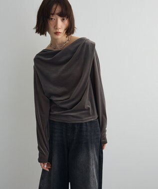 Green Parks シアーベロアオフショル長袖プルオーバー Gray