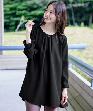 Tiaclasse 【洗える】フロントタックバックギャザーフレアチュニックブラウス