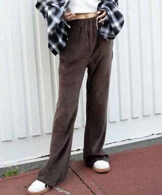 WEGO 【ウエストゴム】ベロアフレアパンツ ブラウン