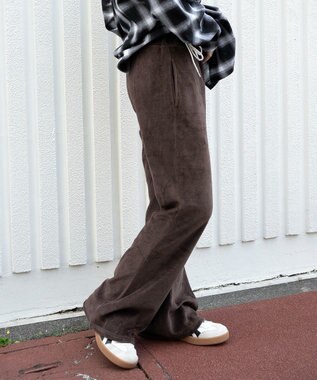 WEGO 【ウエストゴム】ベロアフレアパンツ ブラウン