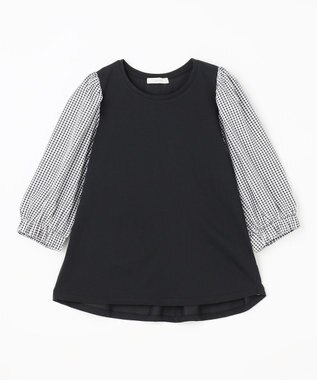 ANY L 布帛コンビプルオーバー ブラックギンガム