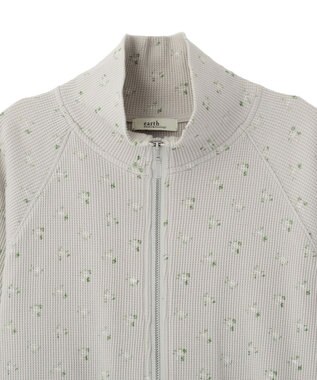 earth music&ecology 【予約】【綿100％】ダブルジップワッフルカーディガン フラワー