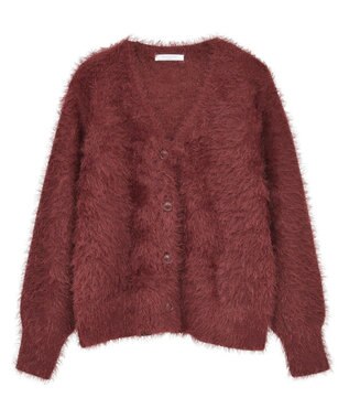 Green Parks シャギーＶネックカーディガン Bordeaux