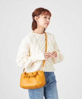 LA BAGAGERIE シープレザー ギャザーハンドル2wayラウンドトートバッグ マスタード