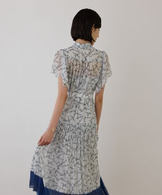 GRACE CONTINENTAL ボウタイプリーツプリントワンピース ブルー