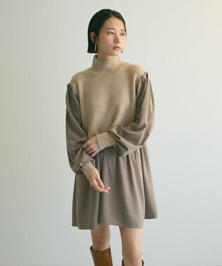 Green Parks ａ．布帛切り替えニットミニワンピース Beige