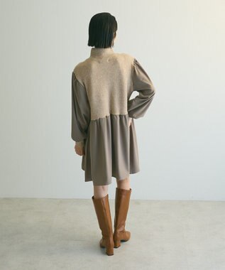 Green Parks ａ．布帛切り替えニットミニワンピース Beige