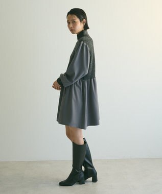 Green Parks ａ．布帛切り替えニットミニワンピース Gray