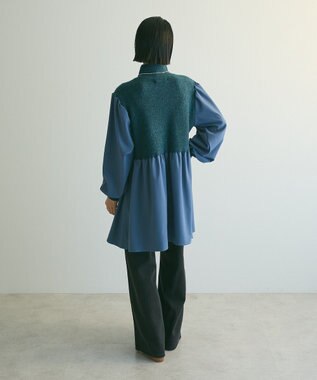 Green Parks ａ．布帛切り替えニットミニワンピース Blue