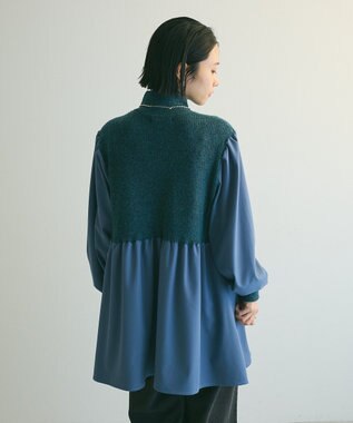 Green Parks ａ．布帛切り替えニットミニワンピース Blue