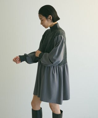 Green Parks ａ．布帛切り替えニットミニワンピース Gray