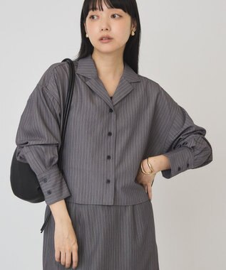 AMERICAN HOLIC 【2点セット・マルチ機能】タイトスカート+ショート丈シャツ Stripe Gray