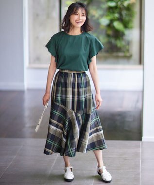 ANY L 【洗濯機可能/ウエストゴム】ビックチェックマーメイドスカート ネイビーベースチェック