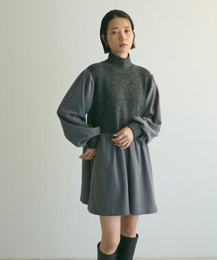 Green Parks ａ．布帛切り替えニットミニワンピース Gray