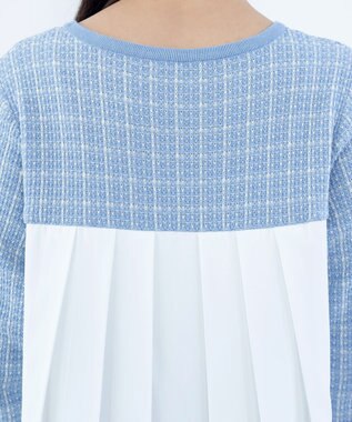 Tiaclasse L 【洗える】ツイード2段フレアチュニックブラウス サックス