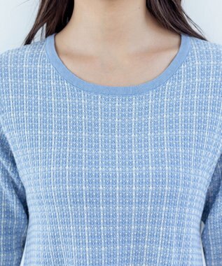 Tiaclasse 【洗える】ツイード2段フレアチュニックブラウス サックス