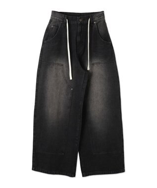 WEGO ヴィンテージウォッシュダブルニーバギーパンツ ブラック