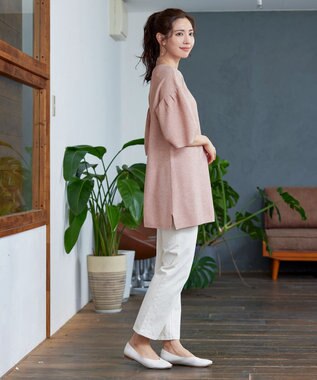 Tiaclasse L 【洗える】タックベルスリーブニットチュニック ピンク