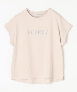 ANY グリッタープリントロゴＴシャツ ベージュ