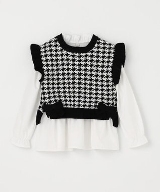 ANY KIDS ニットベストレイヤードチュニック 千鳥ジャガード×エクリュ