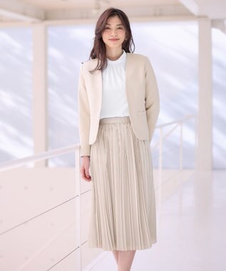 ANY 【WEB限定】ダブルクロスストレッチ Ｖネックノーカラージャケット ベージュ