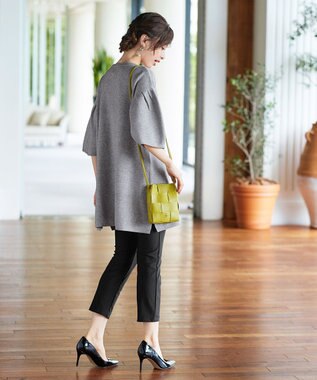 Tiaclasse L 【洗える】タックベルスリーブニットチュニック グレー