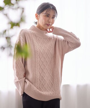 ANY L ソフトタッチケーブルニットチュニック ピンク