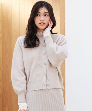 ANY L フェザーカーディガン×ニットスカートセットアップ ライトグレー