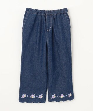 ANY KIDS スカラップ×刺繍デニムパンツ ネイビー