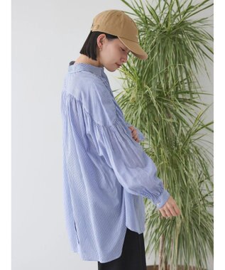 AMERICAN HOLIC カルゼギャザーシャツチュニック Stripe Navy