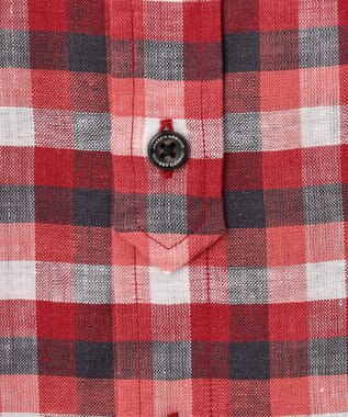 JOSEPH ABBOUD 【麻100％】リネンチェック シャツ レッド系3