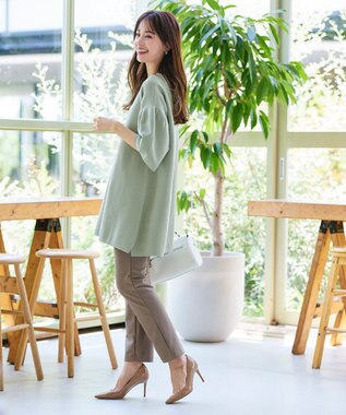 Tiaclasse 【洗える】タックベルスリーブニットチュニック ミント