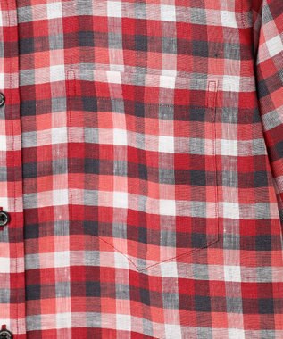 JOSEPH ABBOUD 【麻100％】リネンチェック シャツ レッド系3