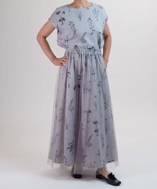 muuc 【植物の影絵プリント】チュールレイヤースカート ライトグレー