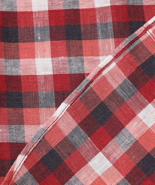 JOSEPH ABBOUD 【麻100％】リネンチェック シャツ レッド系3