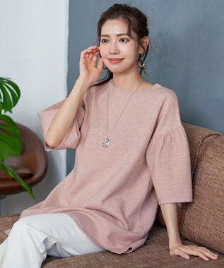 Tiaclasse 【洗える】タックベルスリーブニットチュニック ピンク