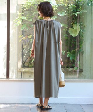 自由区 L 【洗える】ライトギャザーフレンチスリーブ ワンピース カーキ系