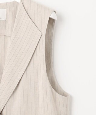 23区 S 【CLASSY.6月号掲載/洗える】リネンレーヨンストレッチ ジレ ベージュストライプ