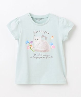 ANY KIDS フォトプリント ネコ Tシャツ ミント