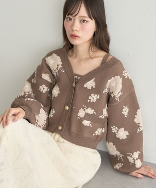 earth music&ecology SET2点フラワージャガードカーデ+ビスチェ Brown