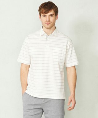JOSEPH ABBOUD MOUNTAIN 【SPACE／UNISEX】クイックドライ リネンハニカムボーダーポロシャツ ホワイト系2