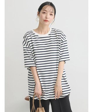 earth music&ecology ラウンドチュニックＴ Border Ivory