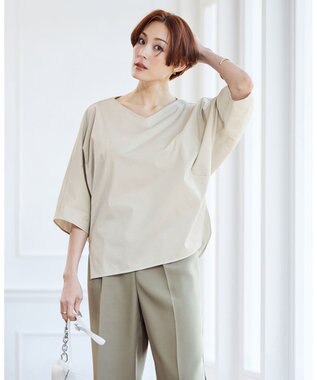 ICB 【洗える】 ブラウスライクジャージー ドルマンスリーブカットソー ライトオリーブ系