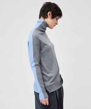 BEIGE， 【洗える】LA MONNAIE / タートルネックニット Md Gray × Sax